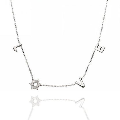 Jewish Star of David Love Necklace in Pave Cubic Zirconia and Sterling Silver 925, inseparable by design