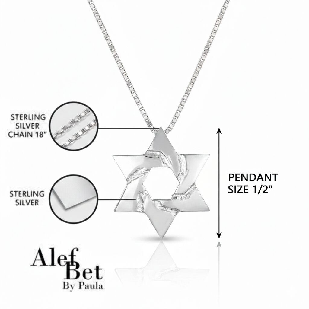 Sterling silver Star of David necklace with contemporary linear silhouette by Alef Bet