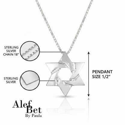 Sterling silver Star of David necklace with contemporary linear silhouette by Alef Bet