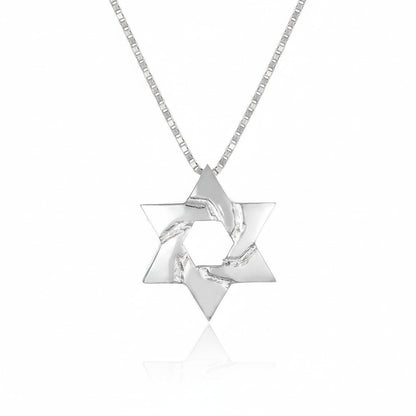 Star of David necklace in sterling silver with linear geometric design by Alef Bet