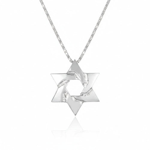 Star of David necklace in sterling silver with linear geometric design by Alef Bet
