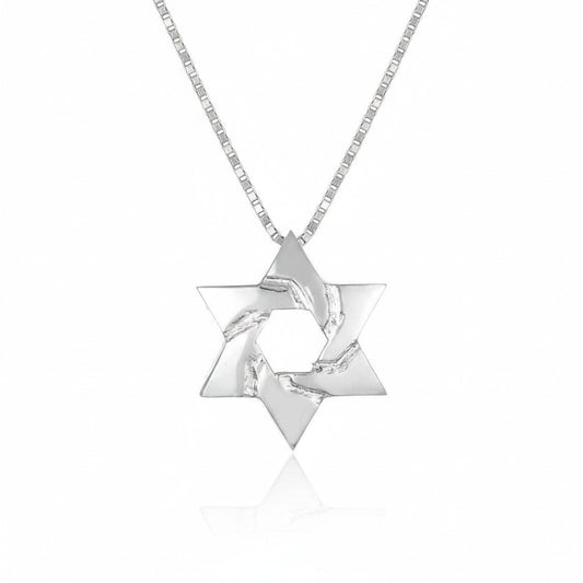 Star of David necklace in sterling silver with linear geometric design by Alef Bet