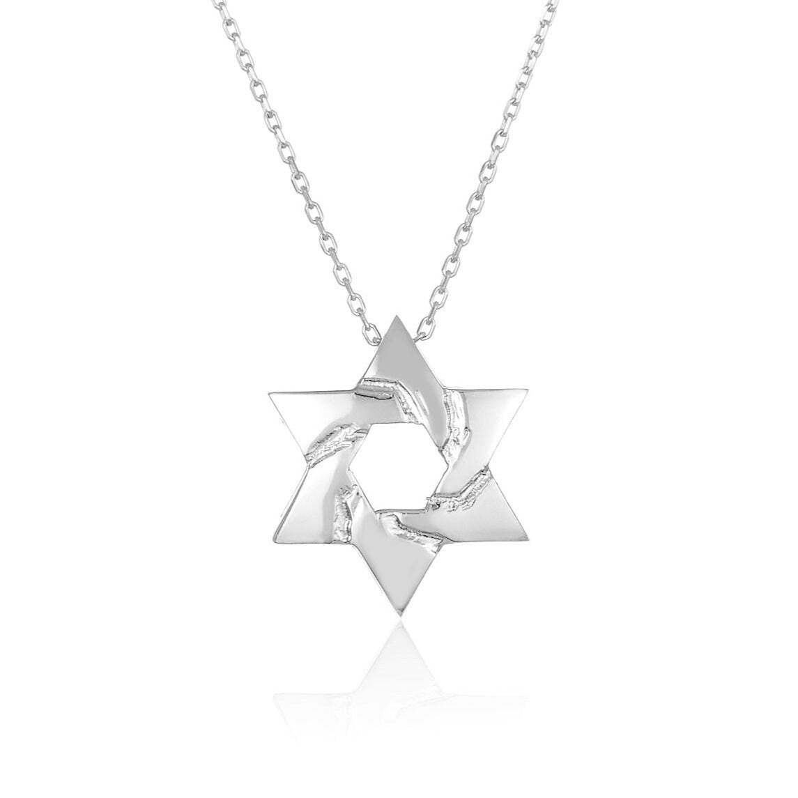 Star of David necklace in sterling silver with linear geometric design by Alef Bet