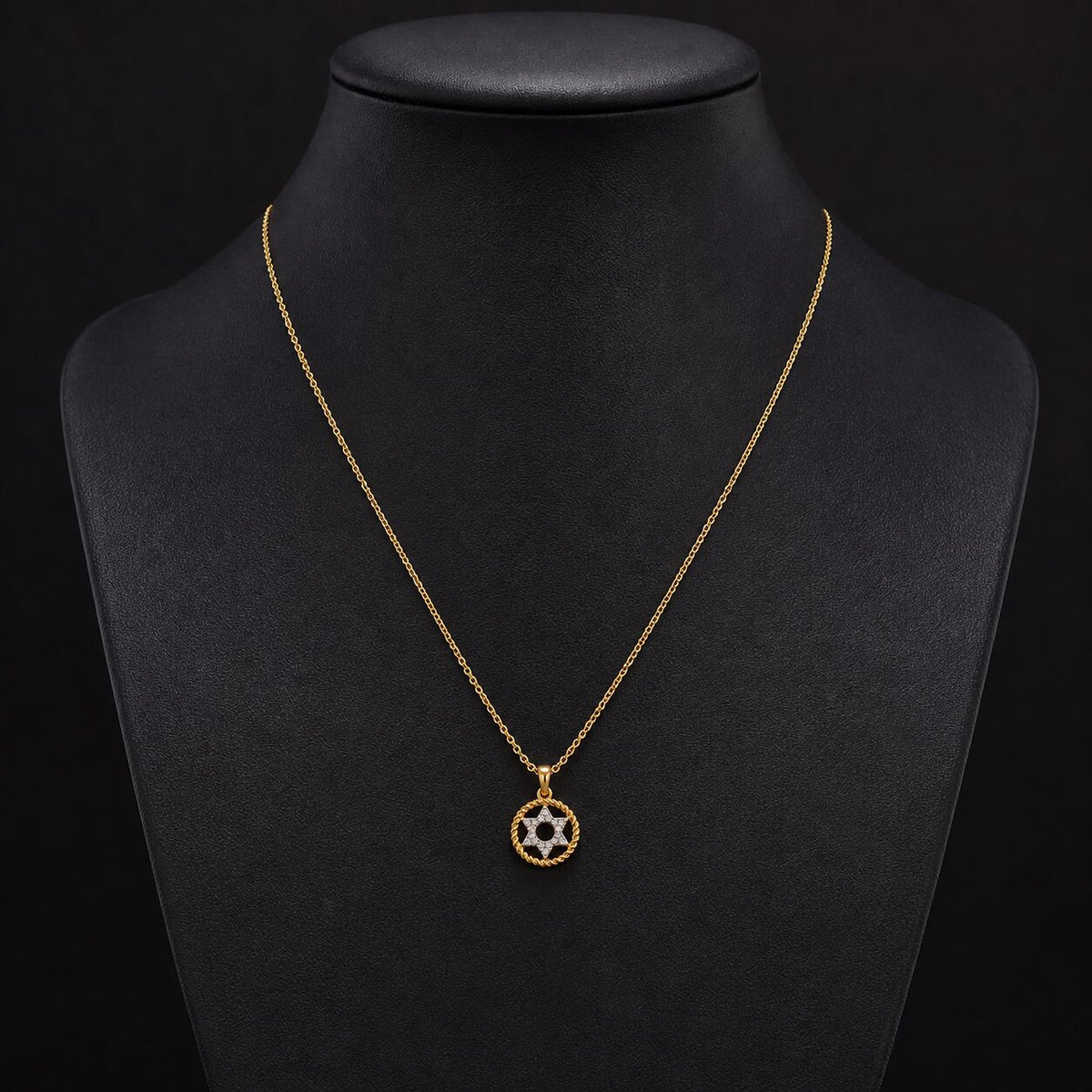 Star of David diamond necklace showing satin finish frame with pave diamond accents by Alef Bet