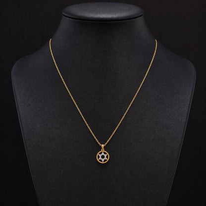Star of David diamond necklace showing satin finish frame with pave diamond accents by Alef Bet