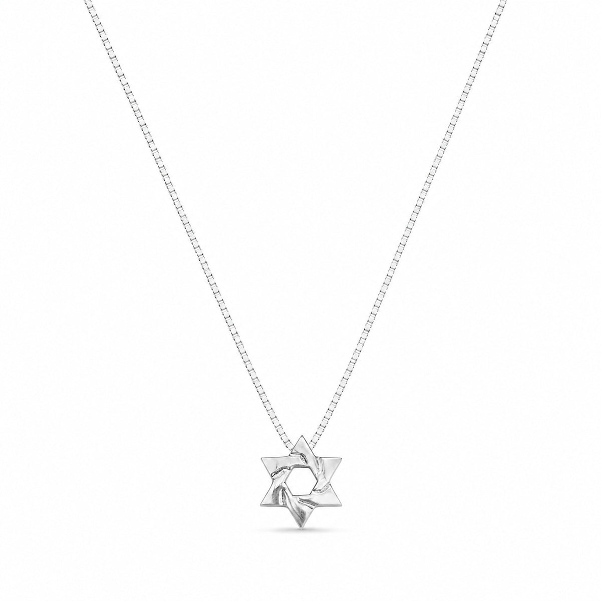 Jewish star pendant necklace with satin-finish rolo chain in sterling silver by Alef Bet