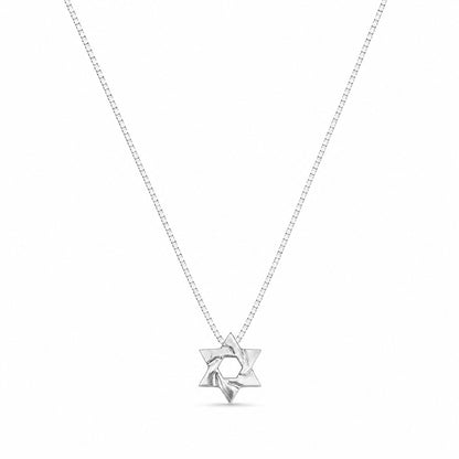 Jewish star pendant necklace with satin-finish rolo chain in sterling silver by Alef Bet