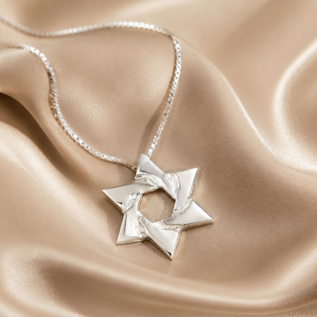 Sterling silver Star of David necklace with contemporary linear silhouette by Alef Bet