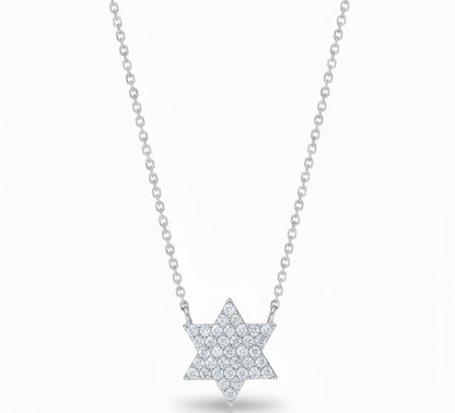Jewish Star of David Pavé Cubic Zirconia Necklace in Sterling Silver 925, wear your faith in full sparkle every day