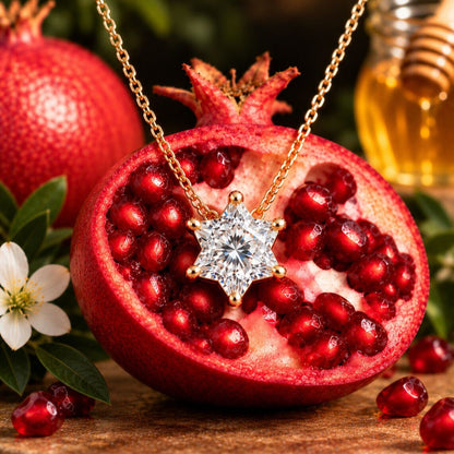 Jewish Star of David Pendant in Solid 14k Yellow Gold, One Hand Cut Lab Grown Diamond Shaped Into the Star