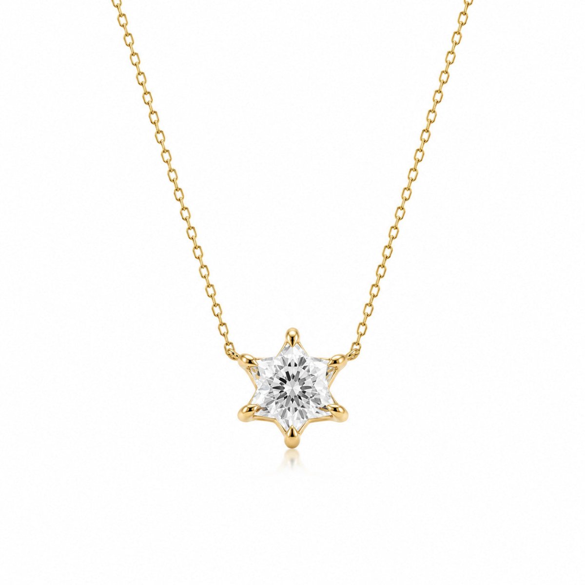 Jewish Star of David Pendant in Solid 14k Yellow Gold, One Hand Cut Lab Grown Diamond Shaped Into the Star