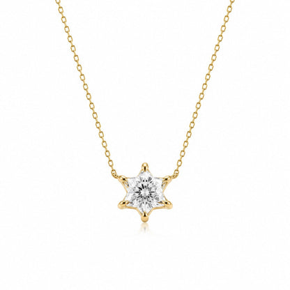 Jewish Star of David Pendant in Solid 14k Yellow Gold, One Hand Cut Lab Grown Diamond Shaped Into the Star