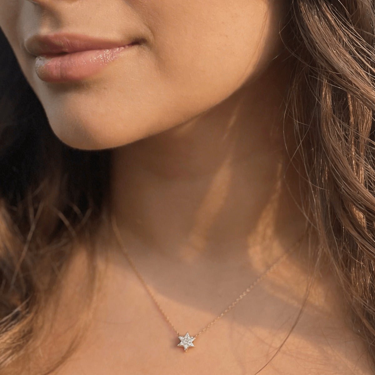 Jewish Star of David Pendant in Solid 14k Yellow Gold, One Hand Cut Lab Grown Diamond Shaped Into the Star