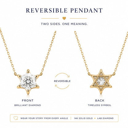 Jewish Star of David Pendant in Solid 14k Yellow Gold, One Hand Cut Lab Grown Diamond Shaped Into the Star