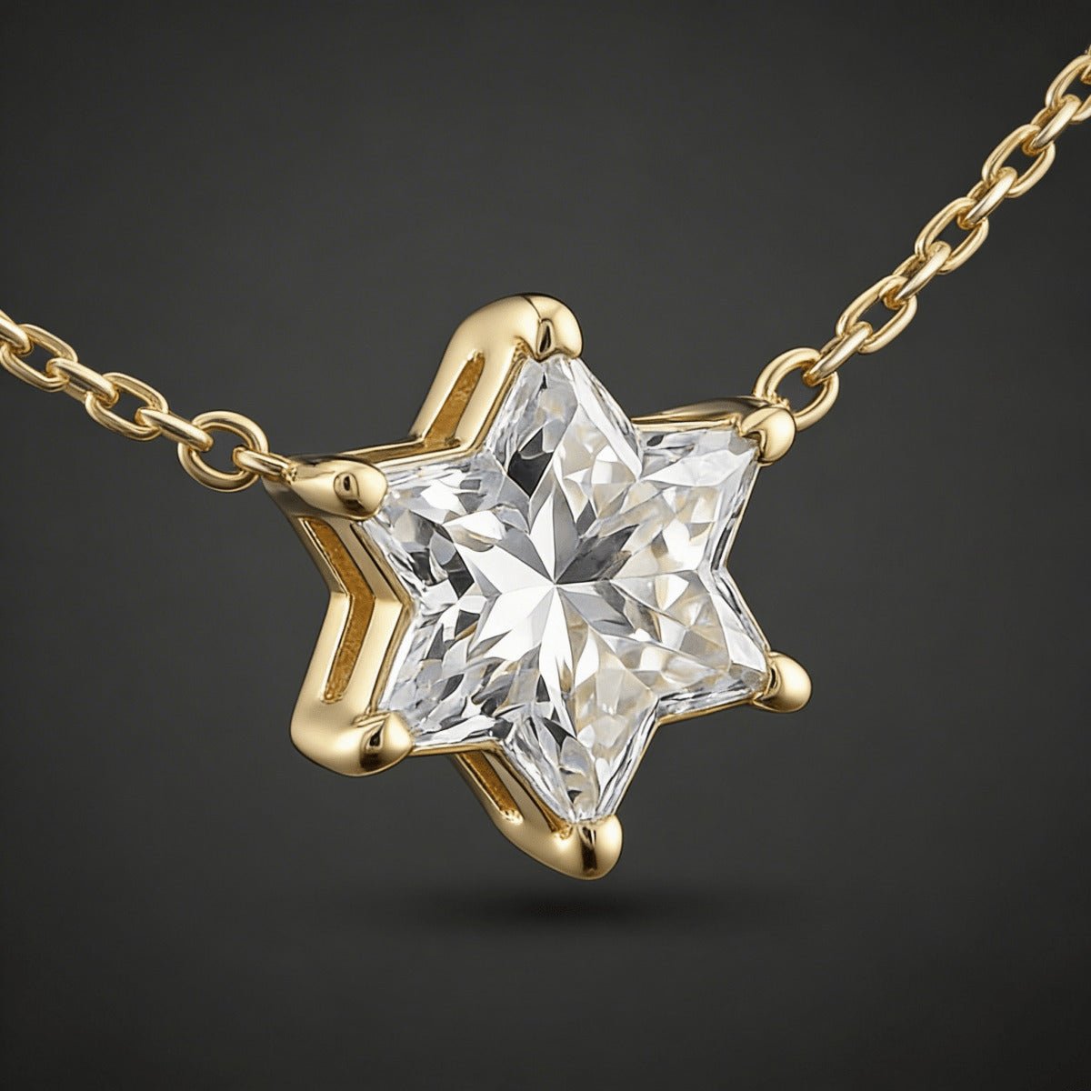 Jewish Star of David Pendant in Solid 14k Yellow Gold, One Hand Cut Lab Grown Diamond Shaped Into the Star