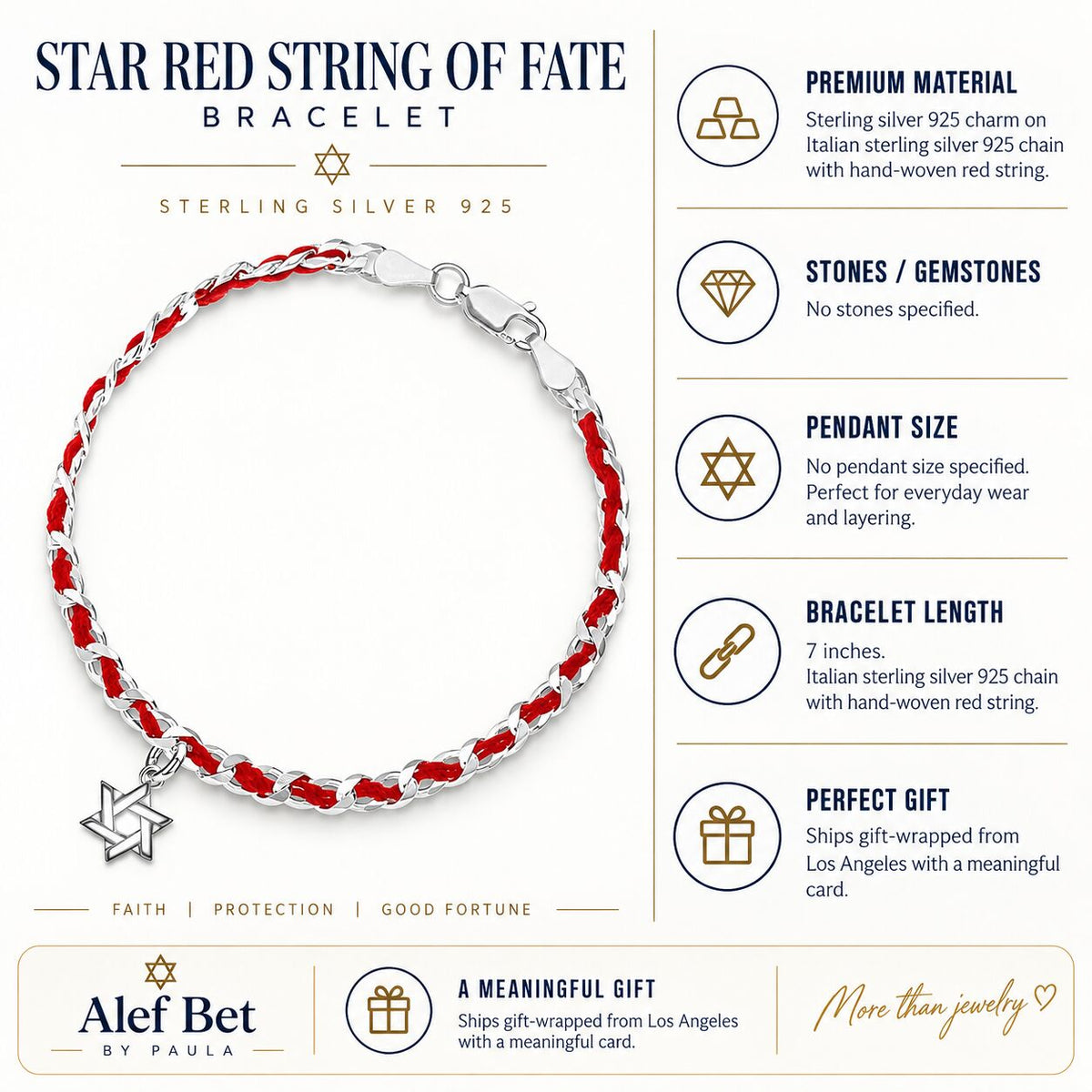 A red string of fate bracelet featuring a sterling silver Star of David charm, symbolizing protection and faith.
