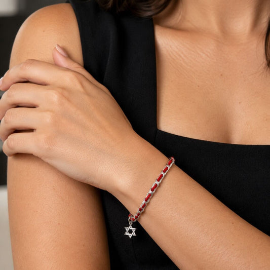 Jewish Star of David Red String Bracelet in Sterling Silver 925, the original protection bendel handcrafted for over twenty five years