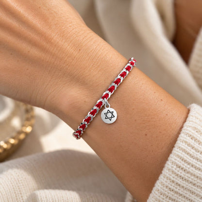 Jewish Star of David Red String Bracelet in Sterling Silver 925, wear your identity and your protection at once