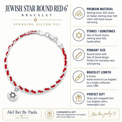 Jewish Star of David Red String Bracelet in Sterling Silver 925, wear your identity and your protection at once