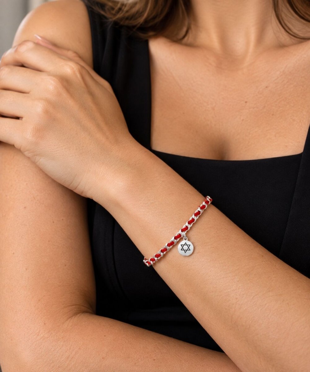Jewish Star of David Red String Bracelet in Sterling Silver 925, wear your identity and your protection at once