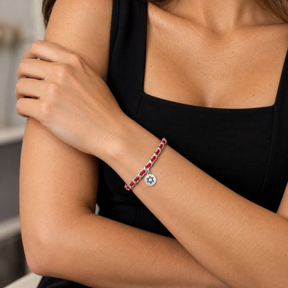 Jewish Star of David Red String Bracelet in Sterling Silver 925, wear your identity and your protection at once