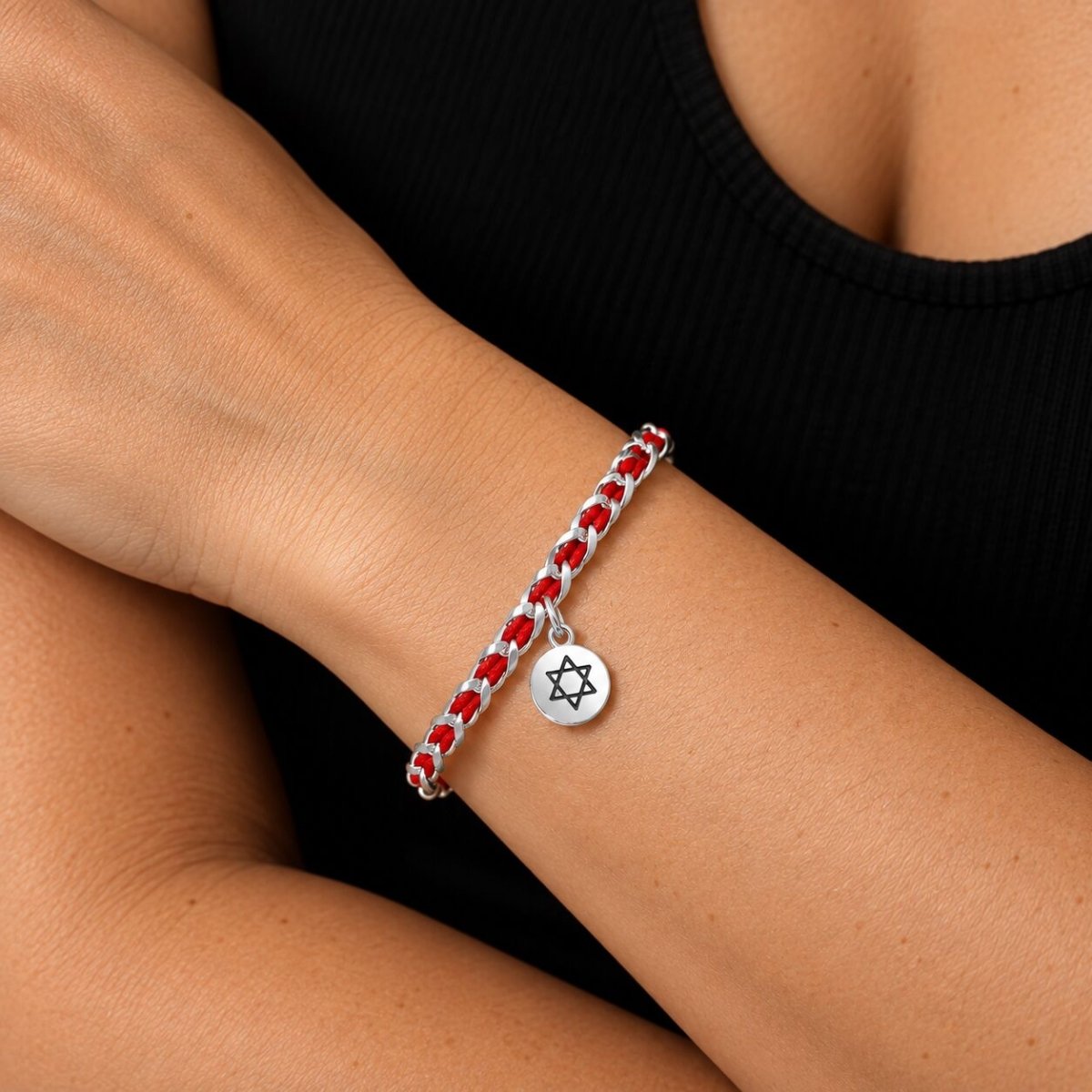Jewish Star of David Red String Bracelet in Sterling Silver 925, wear your identity and your protection at once
