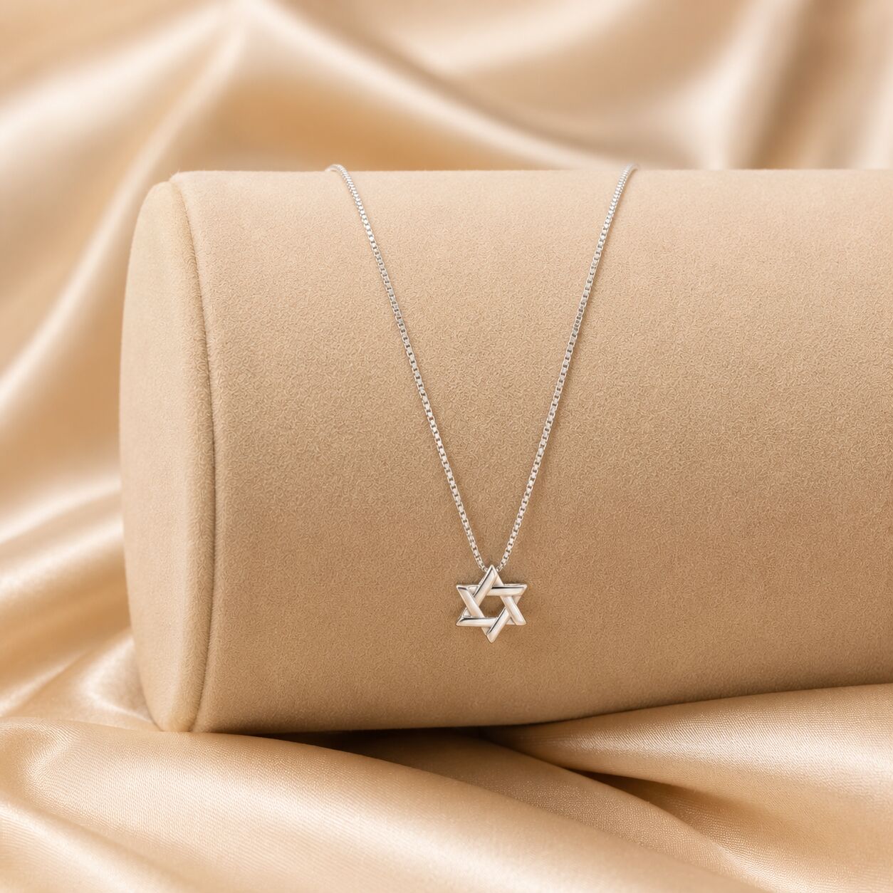 Lineal Star of David necklace in polished sterling silver with contemporary angular detailing by Alef Bet