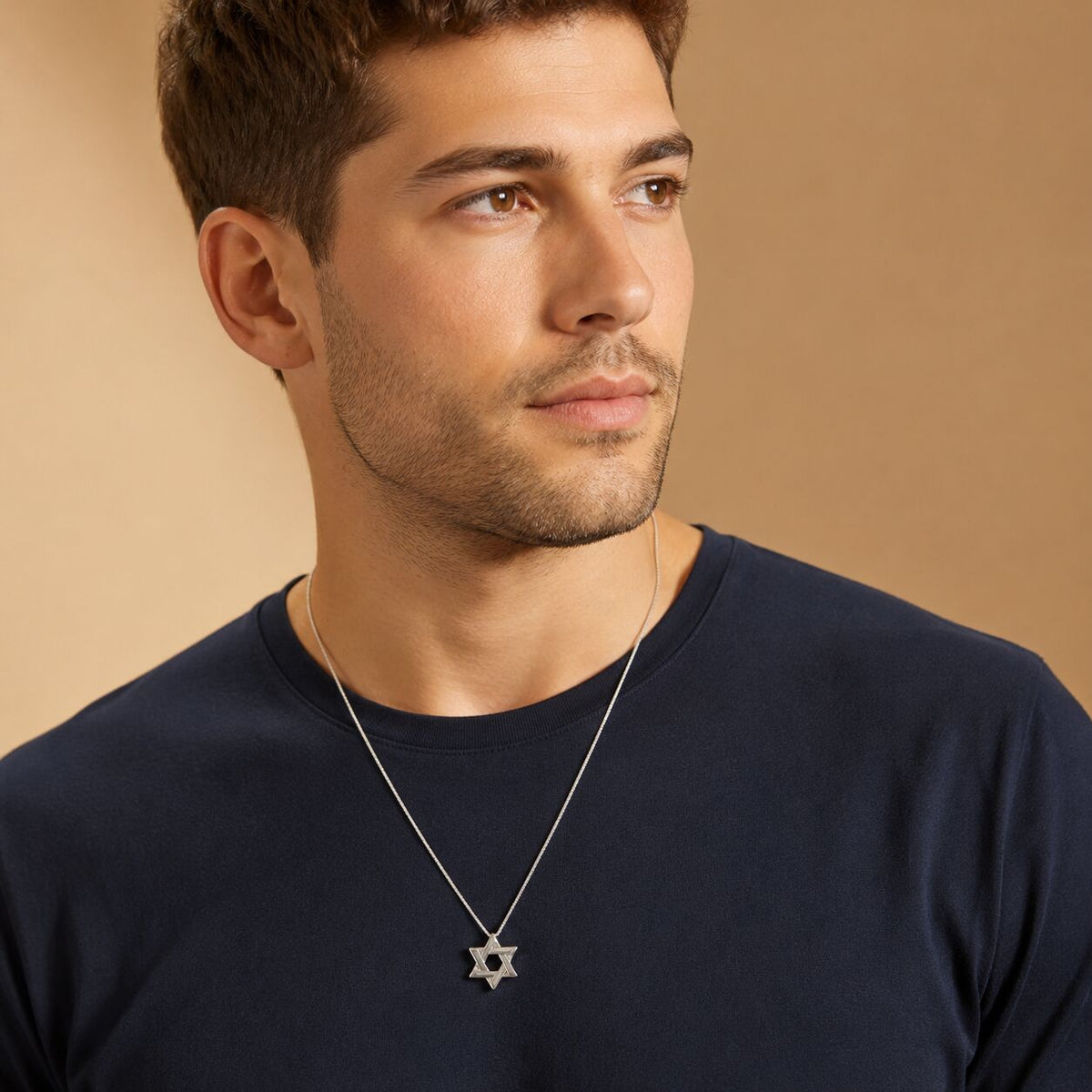 Sterling silver lineal Star of David pendant necklace showcasing minimalist linear construction by Alef Bet