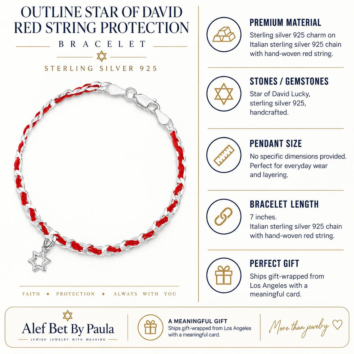 Jewish Star of David Sterling Silver 925 Red String Bracelet, handcrafted protection you wear until it decides it is done