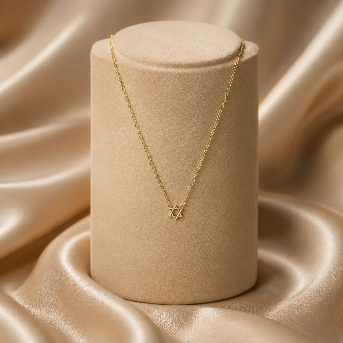 14k yellow gold Star of David necklace with satin finish on pendant by Alef Bet