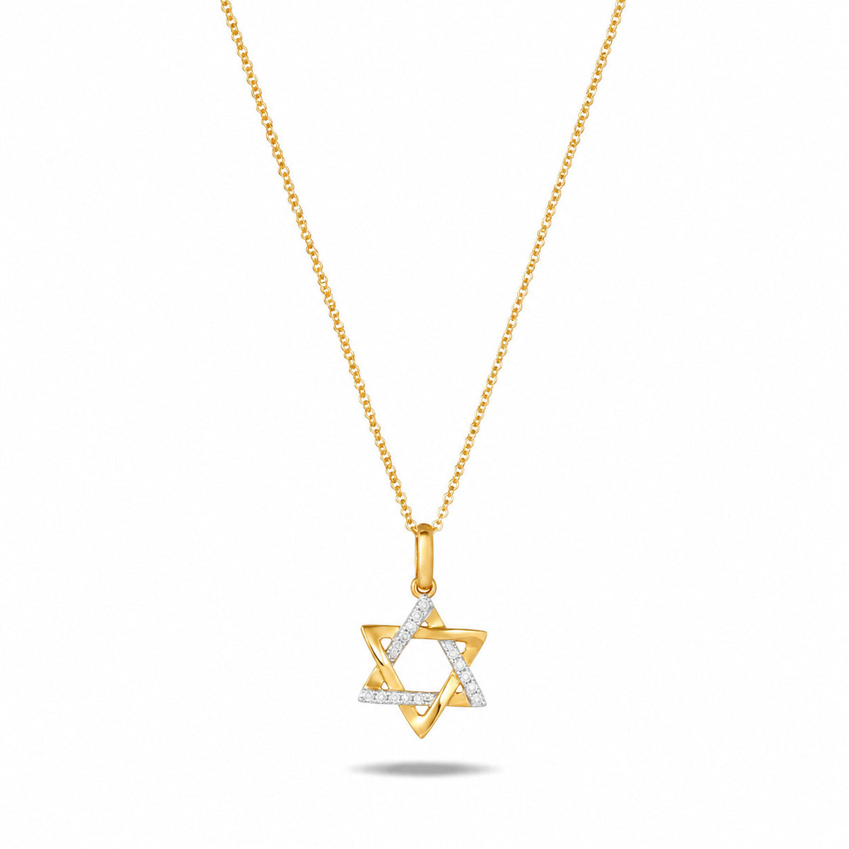 Two-tone diamond Star of David pendant in 14k gold, front view by Alef Bet