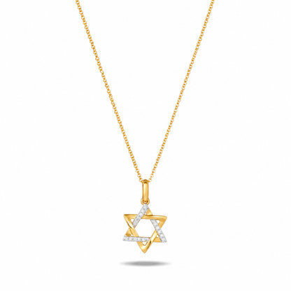 Two-tone diamond Star of David pendant in 14k gold, front view by Alef Bet