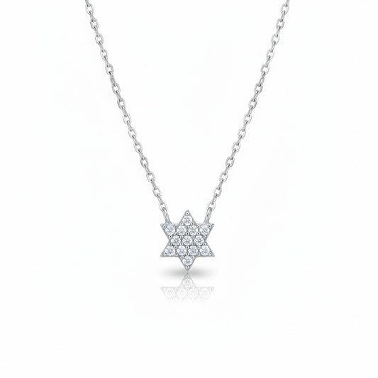 Star of David pendant in sterling silver with pave cubic zirconia stones by Alef Bet