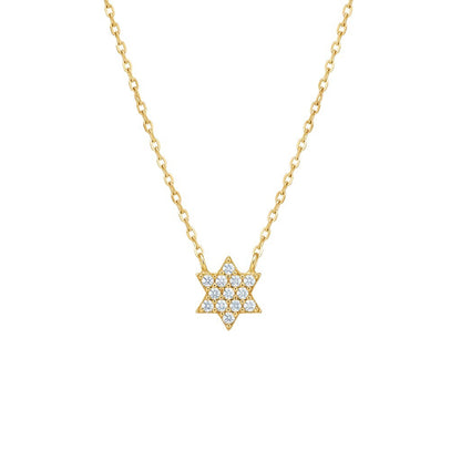 Jewish star pendant necklace in yellow gold with pave cubic zirconia by Alef Bet