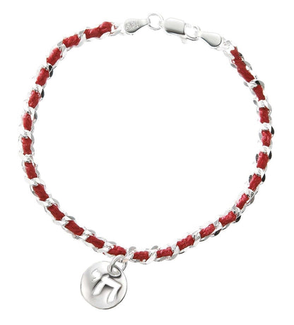 Sterling silver charm bracelet with a red string, featuring a Jewish star, ideal for gifts and protection. Measures 7" in length.
