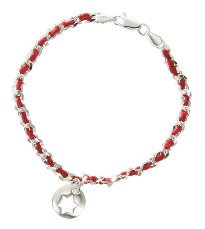 Sterling silver bracelet with a Jewish star charm and red string, perfect for gifts, symbolizing protection and good karma.
