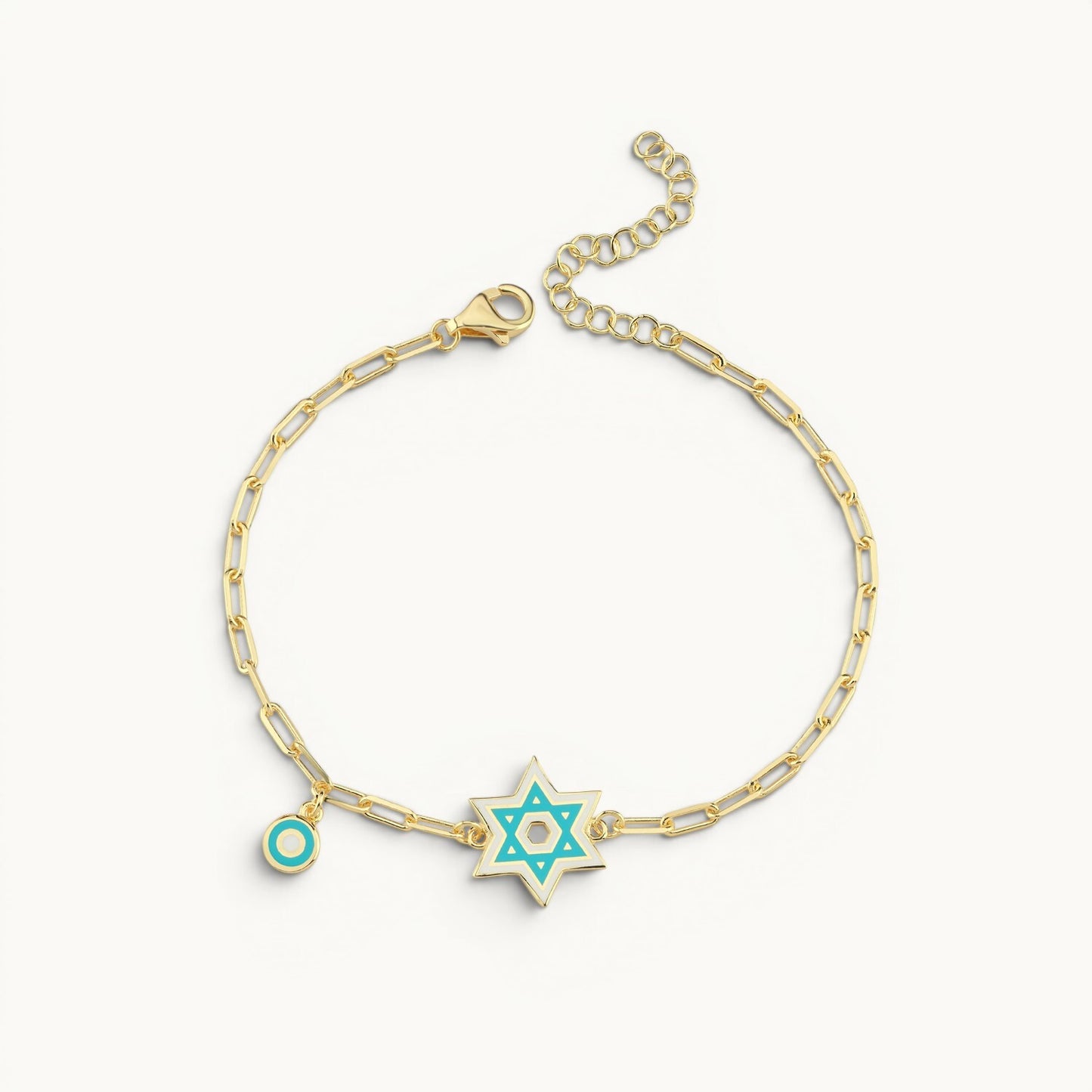 Yellow gold plated Star of David bracelet in turquoise enamel by Alef Bet