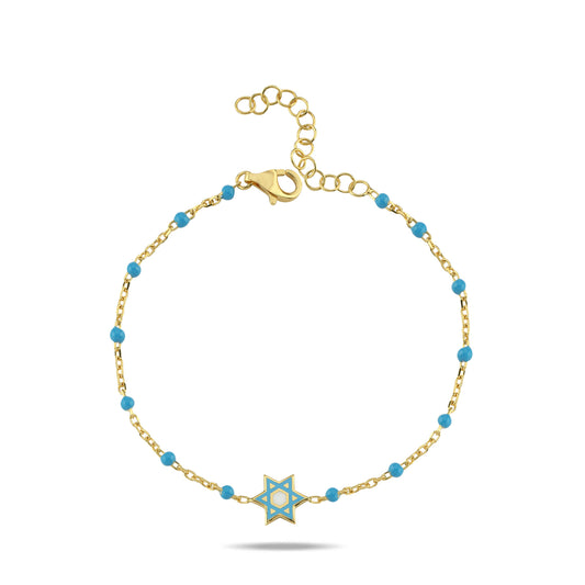 Jewish Star Yellow Gold Plated 925 Bracelet
