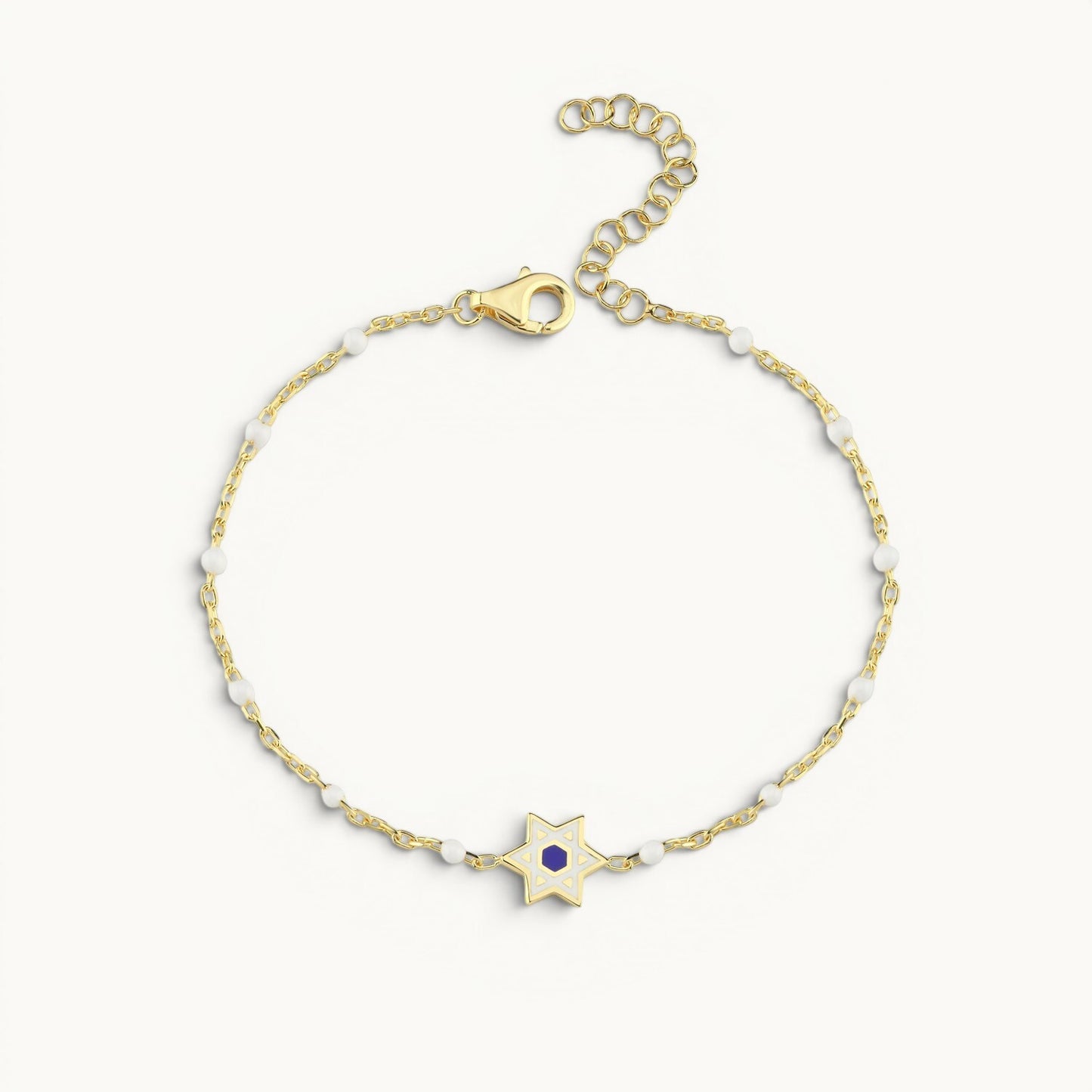 Star of David bracelet in yellow gold plated sterling silver with enamel detail by Alef Bet