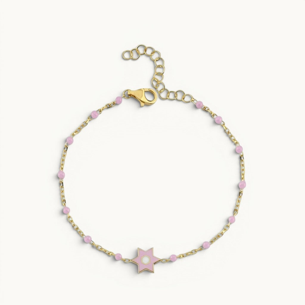 Sterling silver bracelet with yellow gold plating and enamel Jewish star bead by Alef Bet