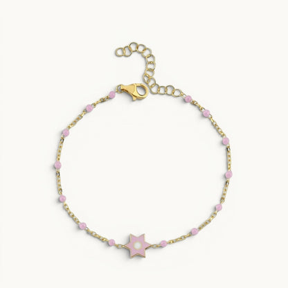 Sterling silver bracelet with yellow gold plating and enamel Jewish star bead by Alef Bet