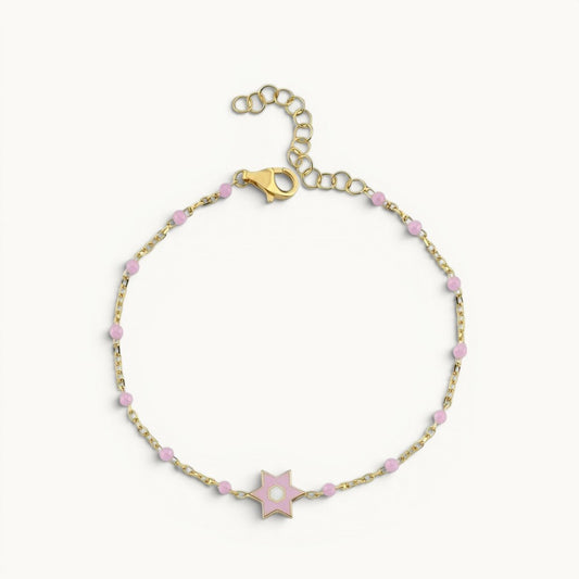 Sterling silver bracelet with yellow gold plating and enamel Jewish star bead by Alef Bet