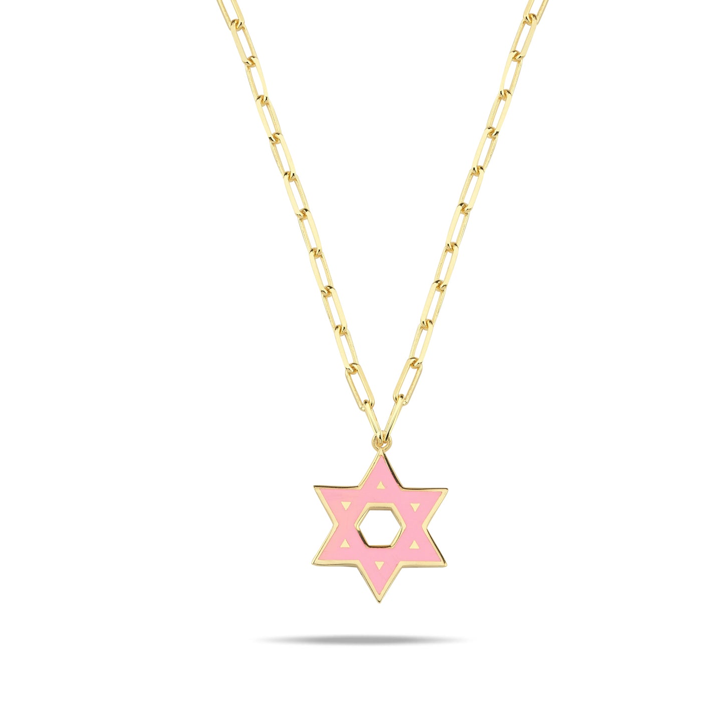 Jewish Star Yellow Gold Plated 925 Necklace on Paperclip Chain