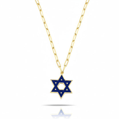 Jewish Star Yellow Gold Plated 925 Necklace on Paperclip Chain