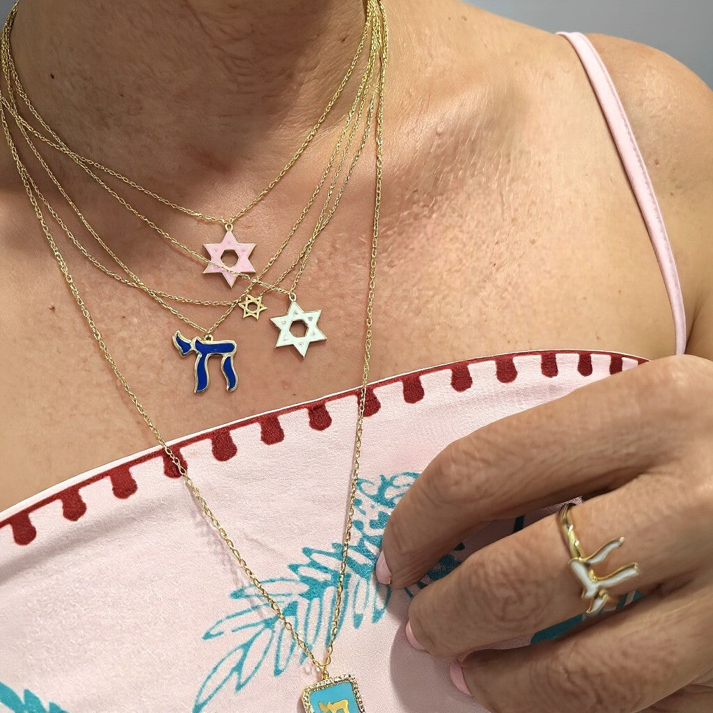 Jewish Star Yellow Gold Plated 925 Necklace on Paperclip Chain