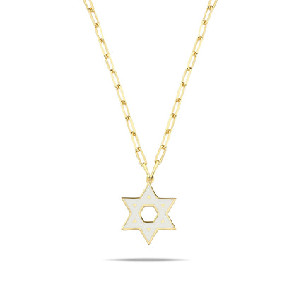 Jewish Star Yellow Gold Plated 925 Necklace on Paperclip Chain