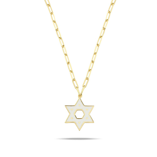 Jewish Star Yellow Gold Plated 925 Necklace on Paperclip Chain