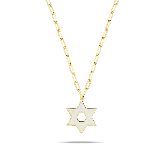 Jewish Star Yellow Gold Plated 925 Necklace on Paperclip Chain