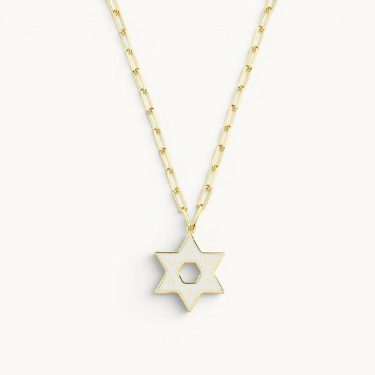 Jewish star necklace in yellow gold plated silver with paperclip chain by Alef Bet