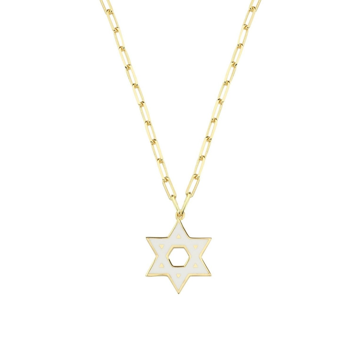 Jewish Star Yellow Gold Plated 925 Necklace on Paperclip Chain
